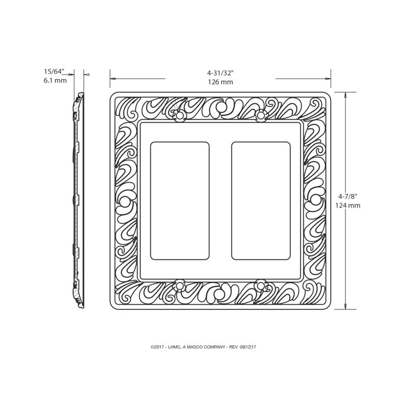 Paisley 2-Gang Rocker Wall Plate, Tumbled Antique Brass