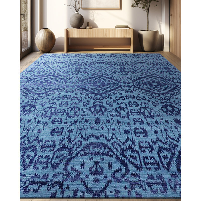 Ikat Area Rug in Blue, Rectangle 9' x 12'