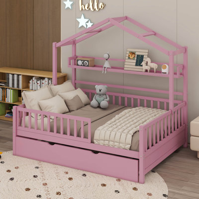 Ladwig Wooden Full Size House Bed with Twin Size Trundle, Kids Bed with Shelf -  Harper Orchard, 9E5AF4D43B4645DA9922A7B71014E677