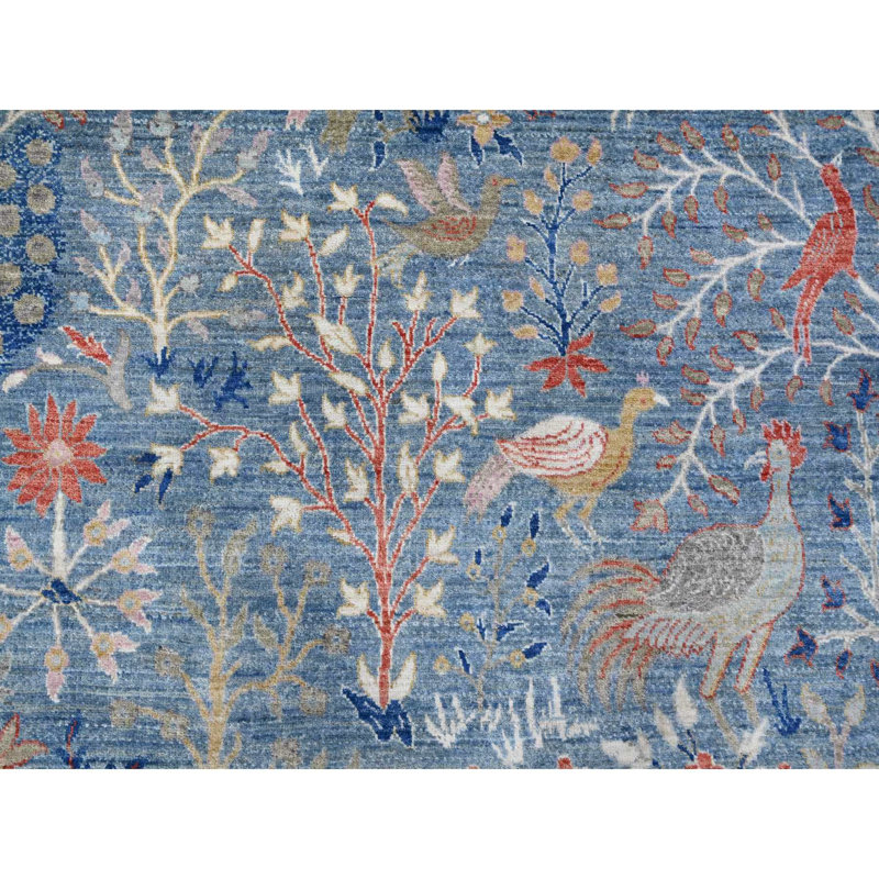 Tapis bleu en laine noué à la main 12 pi x 12 pi Peshawar Birds Paradise 2545D623E8F3456A9A298C0940DB7B43