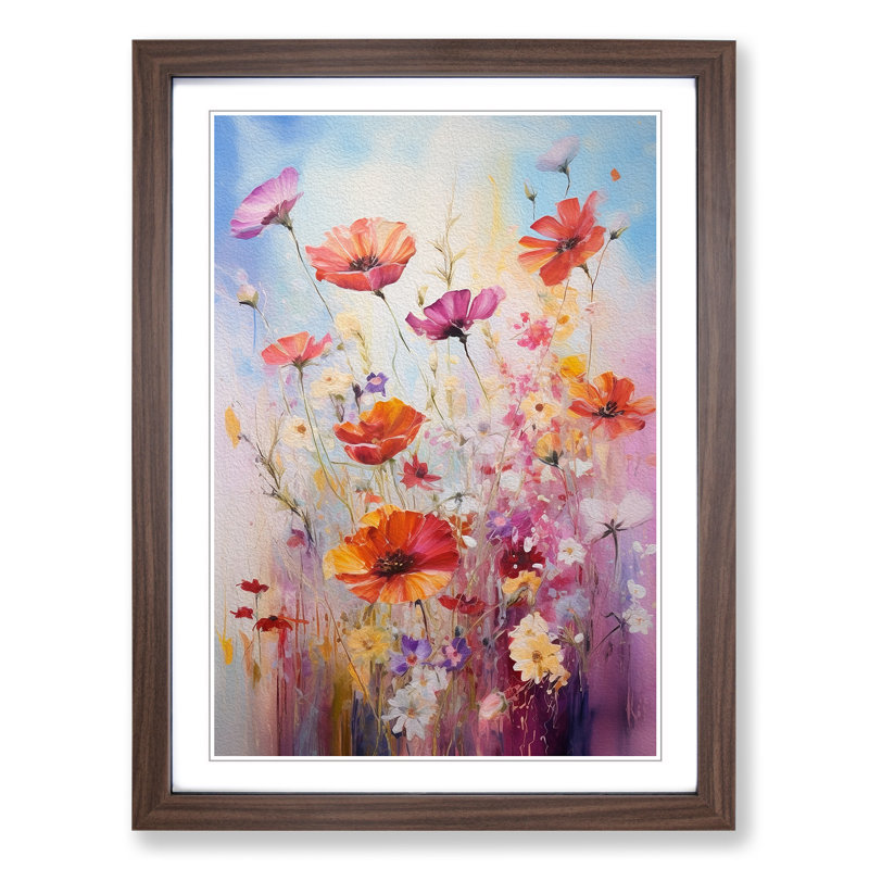 Wildflowers Gestural No.3 - Single Picture Frame Print on Wood, Walnut Framed, 64cm H x 46cm W