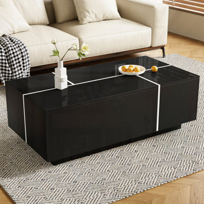 Table basse extensible de 47,2 po à 72,7 po U-Can, table basse multifonctionnelle avec finition ultrabrillante, table basse avec 2 espaces de rangement cachés et 2 tiroirs pour le salon