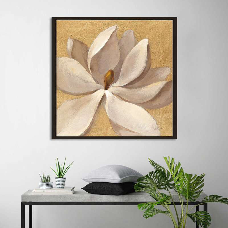 Coucher de soleil sur une fleur d'or - reproduction sur toile, H 21,5 po x l 21,5 po x P 2 po, Cadre flottant espresso