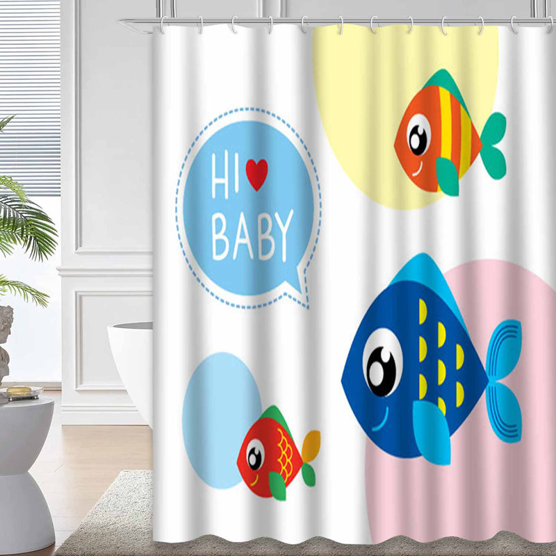blue fish shower curtain hooks Funny Shark Fin with 12 Rings Designed to withstand daily use and is made to last Aqua Blue Ocean Creature Shower