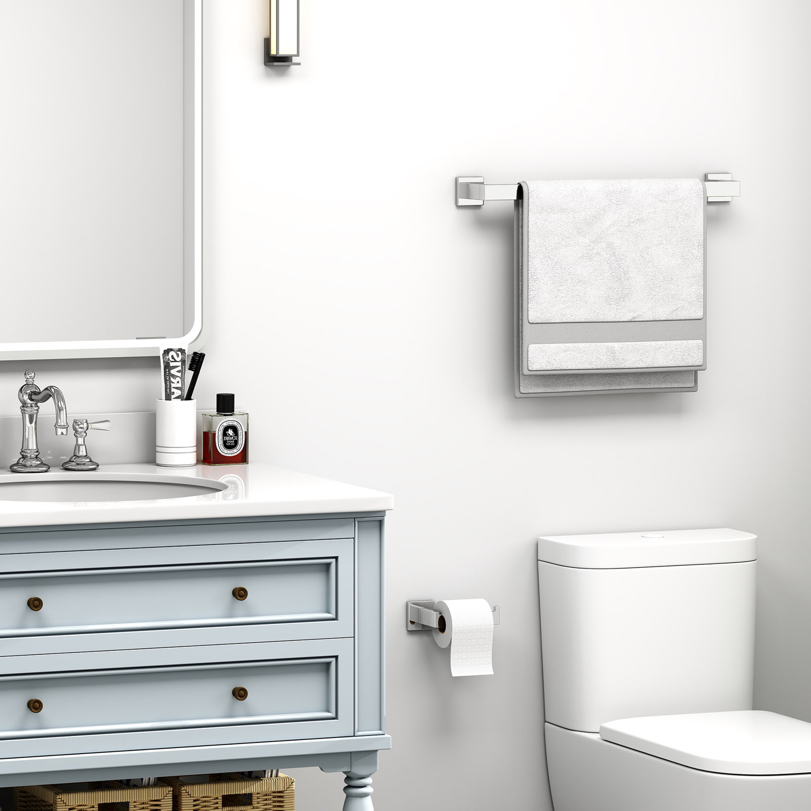 24" Wall-Mounted Stainless Steel Towel Bar, 3.13'' H X 23.75'' L X 2.19'' D, Polished Chrome