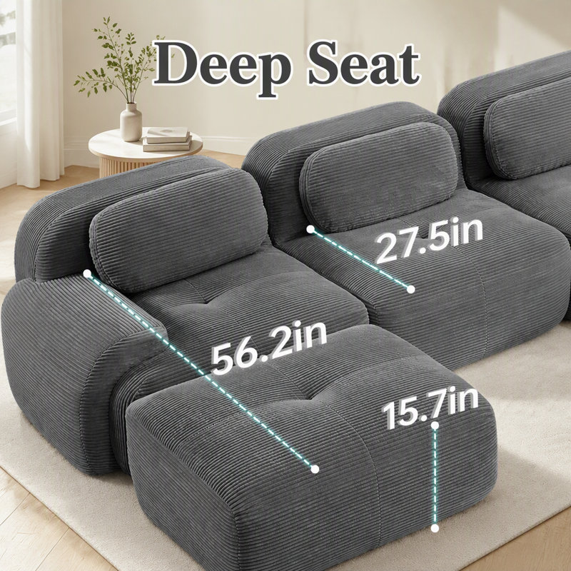 Canapé modulaire en forme de U avec velours côtelé de qualité supérieure, sans assemblage, conception antidérapante, avec accoudoirs courbés extra-larges pour les salons, les chambres et les bureaux