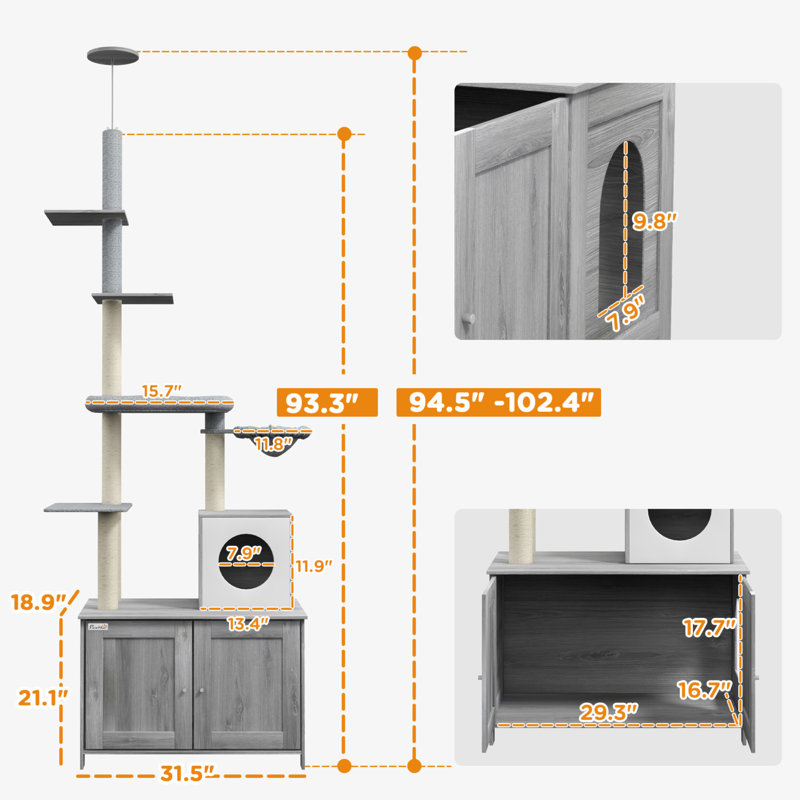 Gray Sisal 2-in-1 Cat Tree with Litter Box Enclosure