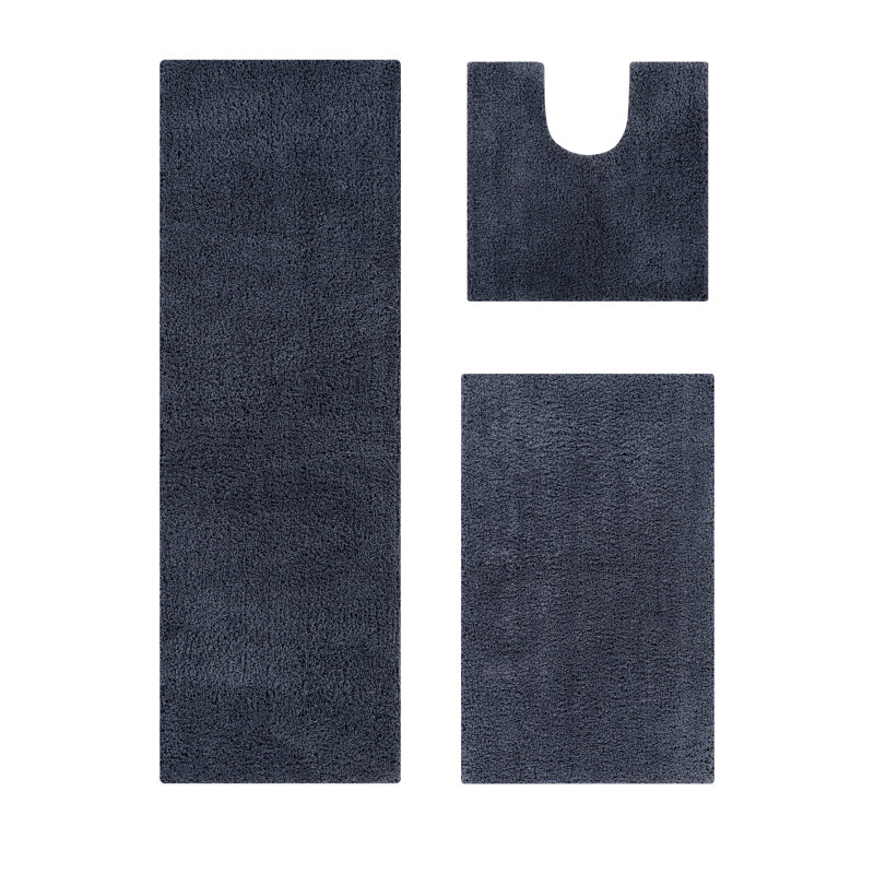 Loida Collection 100% Polyester Machine Washable 3 Piece Plush Bathroom Rug Set, Charcoal