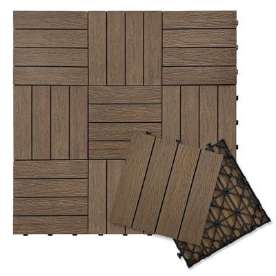 Carreaux de terrasse imbriqués, plancher extérieur d'aspect bois co-extrudé pour patio, balcon, porche, arrière-cour et espaces intérieurs, motif vertical en teck
