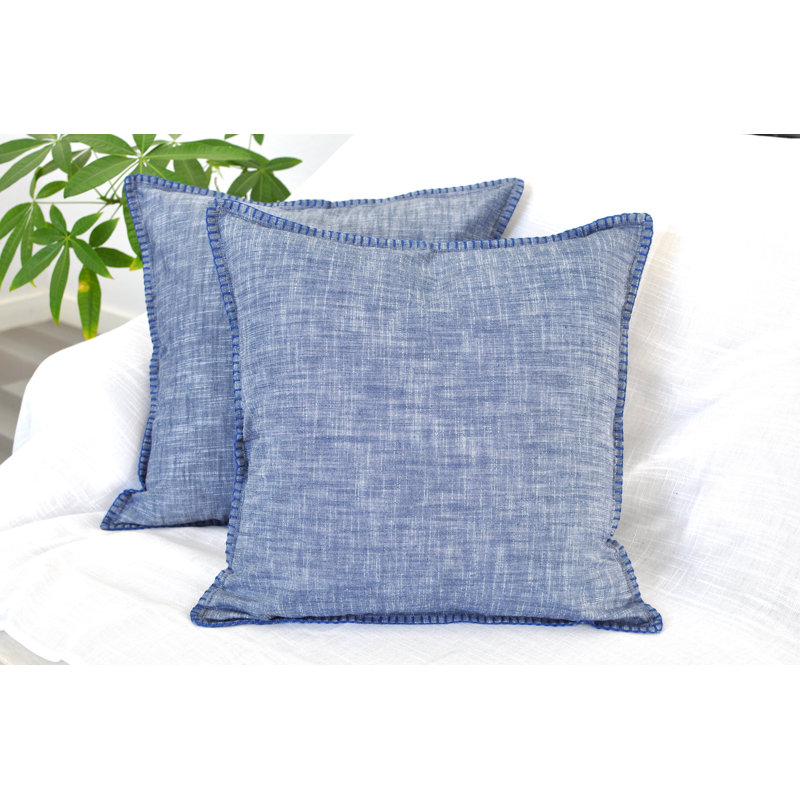 Housses de coussin texturées en coton texturé avec bordure décorative cousue | Housses de coussin modernes carrées | Taies d'oreiller élégantes
