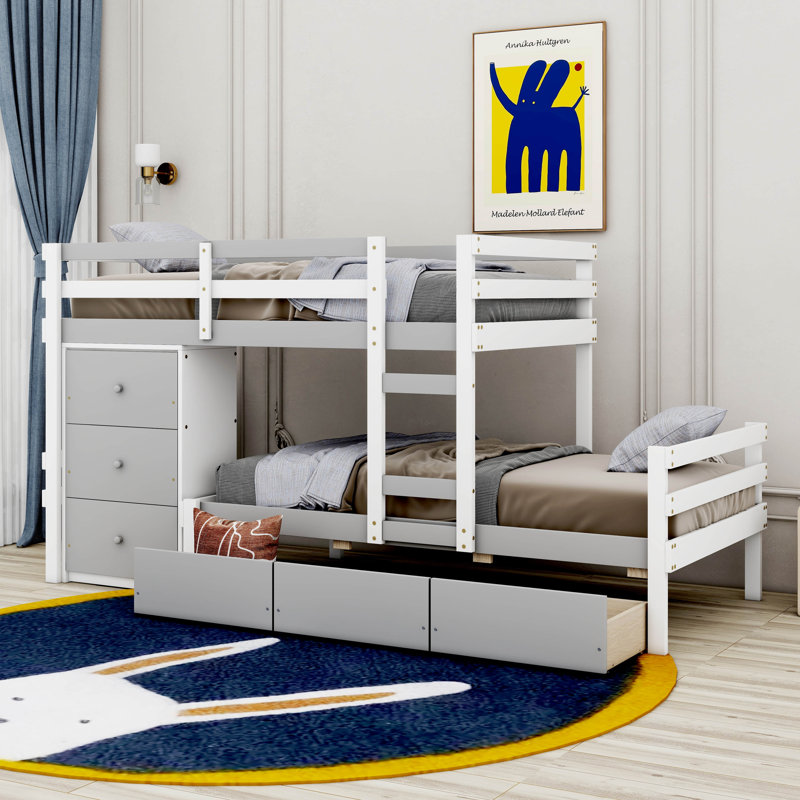 Lit superposé simple au-dessus de simple avec tiroirs Sanna Kids, Gris