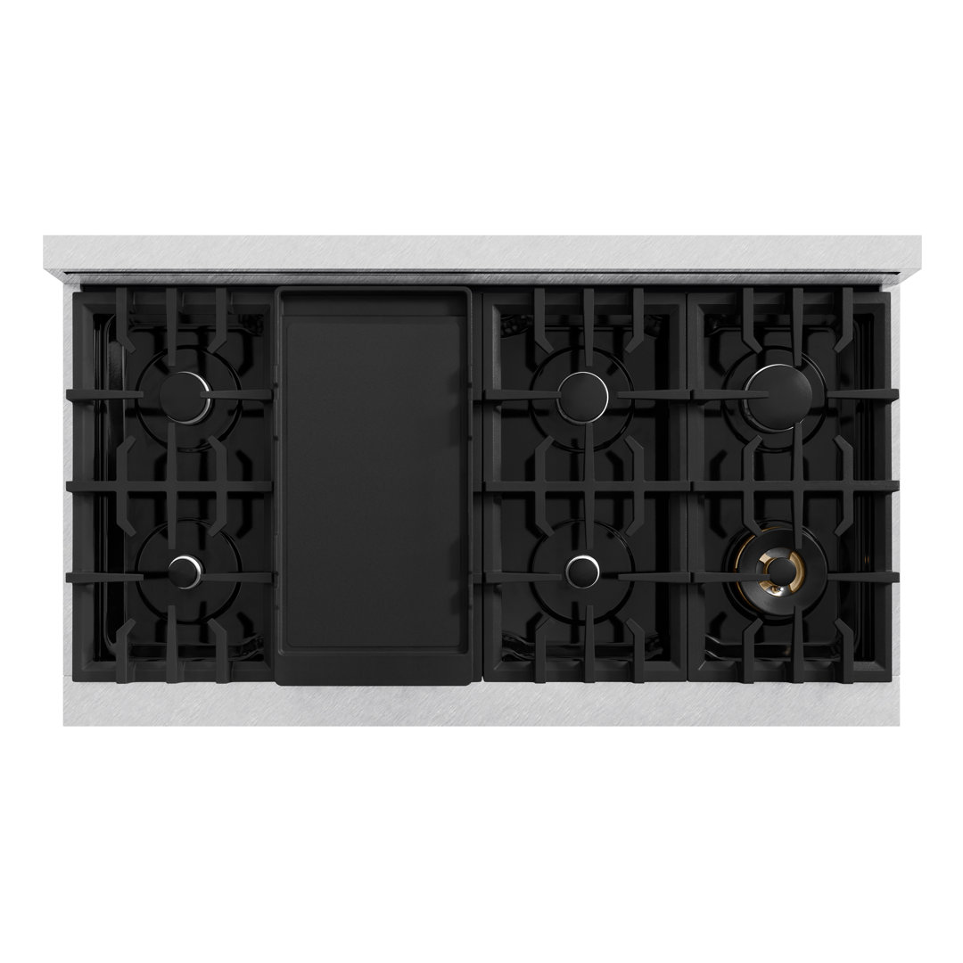 ZLINE 48 in. Legacy Gas Rangetop with 7 Burners and Porcelain Cooktop in Satin Stainless Steel with Griddle (RTS-GR-48) ZLINE