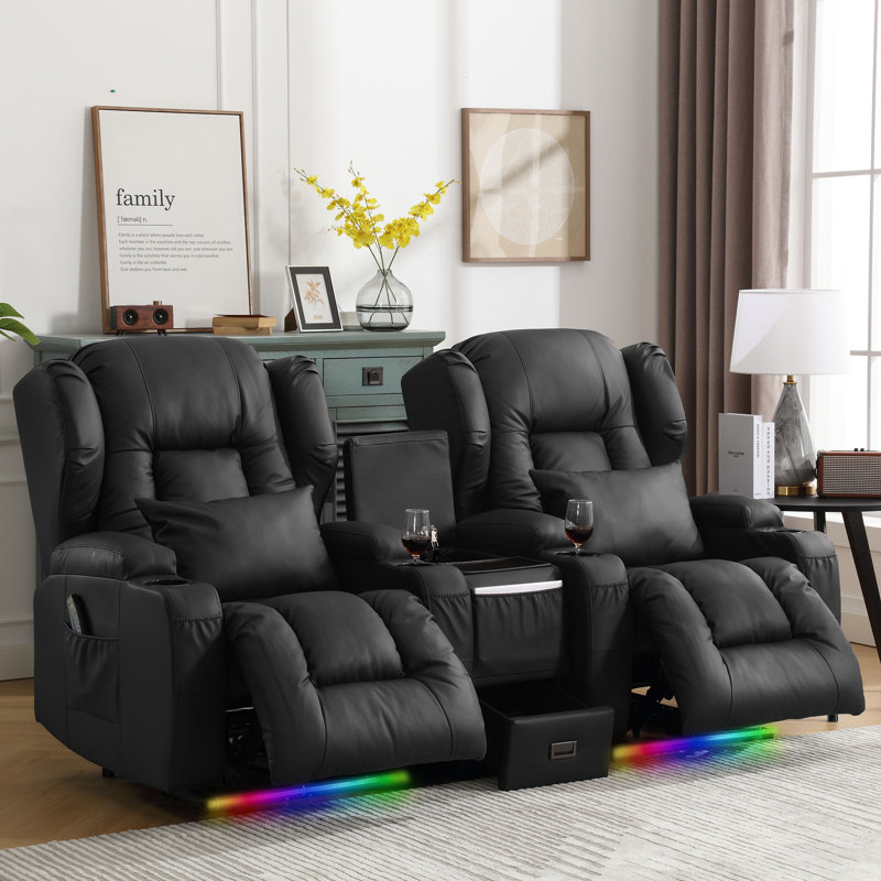 Ensemble de chaises inclinables Aguilera avec console multifonctionnelle, lumières DEL / porte-gobelets / coussins de charge / gratuits