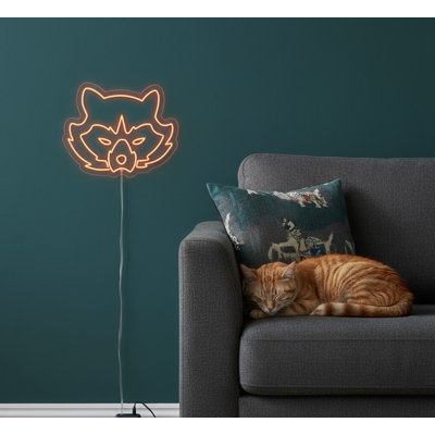 Tout néon | Enseigne néon tête de loup | Fabriqué avec un tube néon flexible durable qui émet une lumière brillante et uniforme pendant plus de 50 000 heures sans décoloration ni scintillement | 20 x 24 | Orange vif