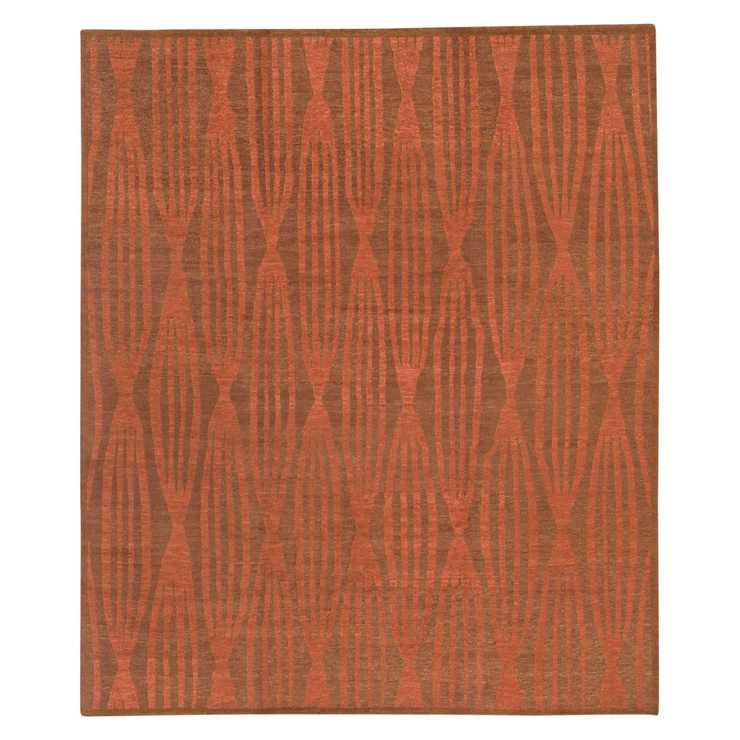 Geometric Hand-Knotted Wool/Silk Orange Area Rug Tufenkian Rug 