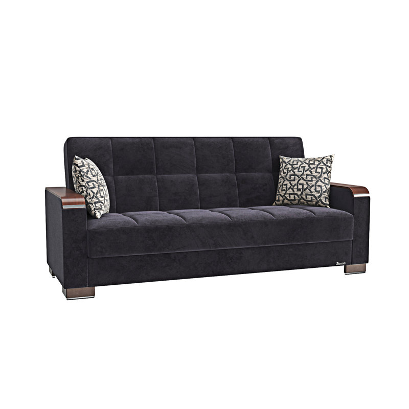 Canapé-lit rembourré convertible avec rangement, Microfibre noire