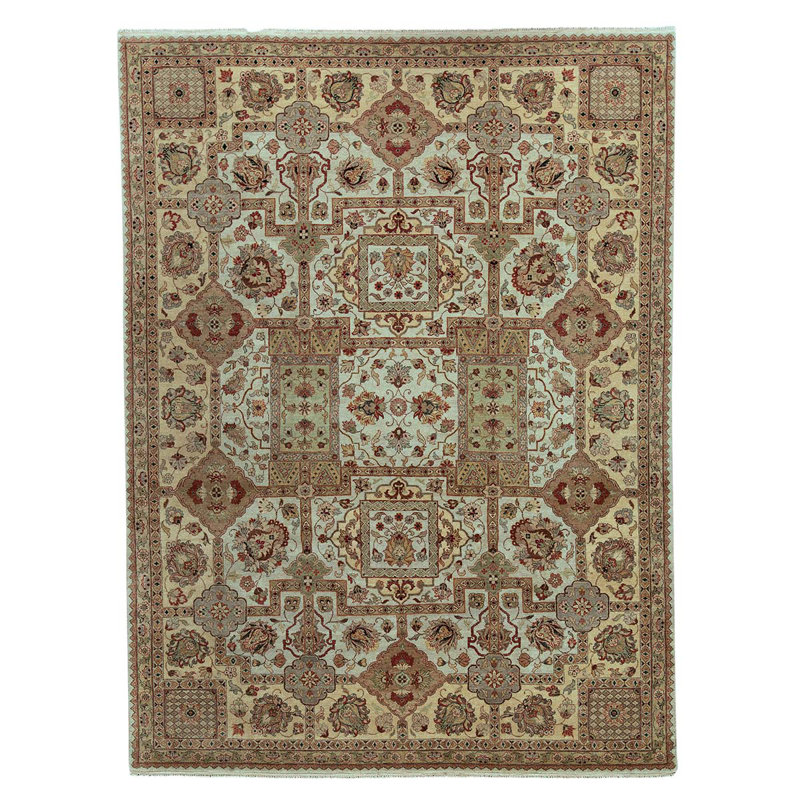 Tapis unique en laine noué à la main brun clair / beige / gris de 8 pi 10 po x 11 pi 10 po