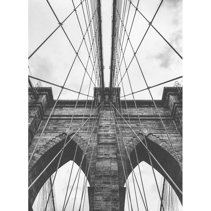 New York City Bridge, pont suspendu, pierre, noir et blanc, vertical, H 36 po x l 24 po x P 1,5 po