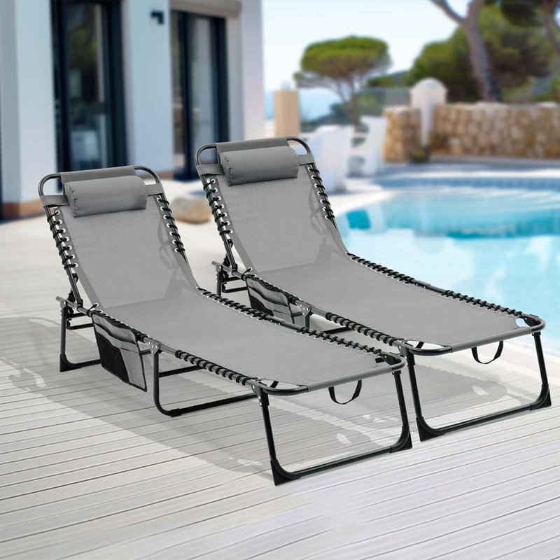 Ensemble de 2 chaises longues pliantes, Gris