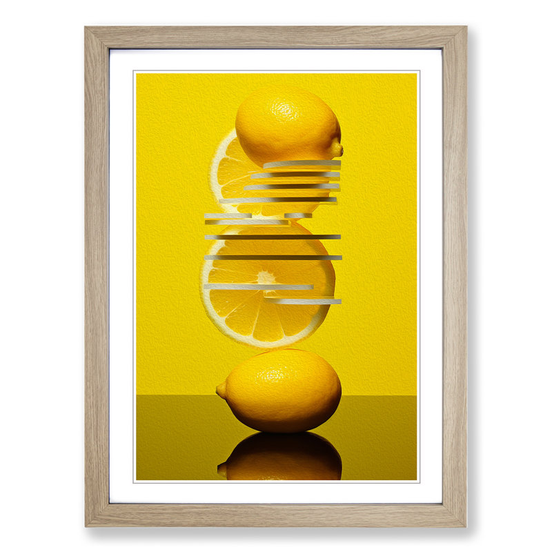 Sliced Lemon Constructivism 1 Piece Single Picture Frame Wall Art, 46cm H x 34cm W x 2cm D, Oak
