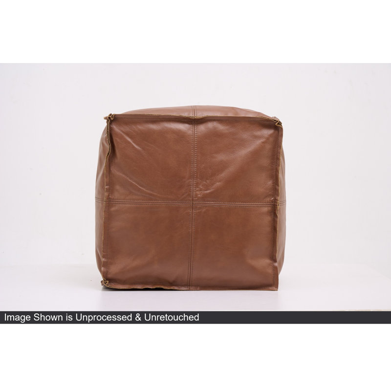Pouf carré en cuir véritable 19 ", Brun