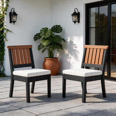 All-Weather HDPE Outdoor Dining Armchairless with Cushion (Set of 2)