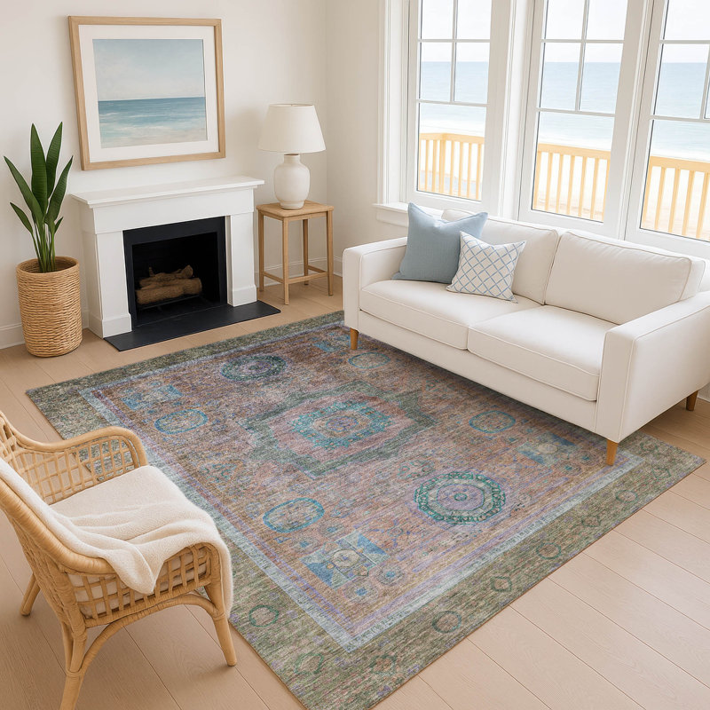 Premium Machine Washable Mayfield AMF2159 global Rug, Rectangle 5' x 7'6", Copper