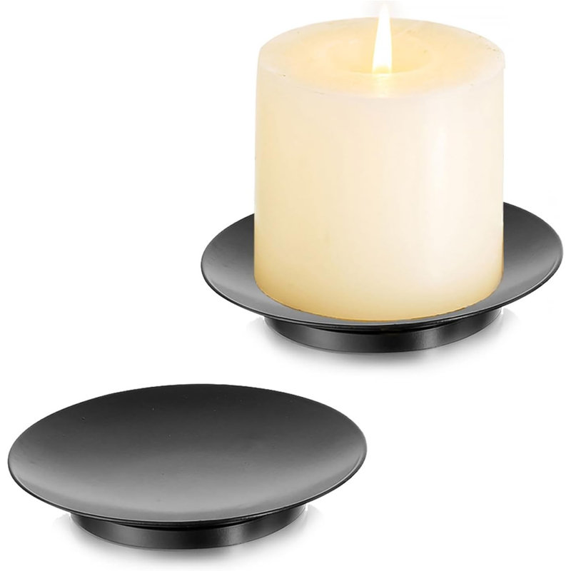 Ensemble de 2 assiettes bougeoir en métal noir