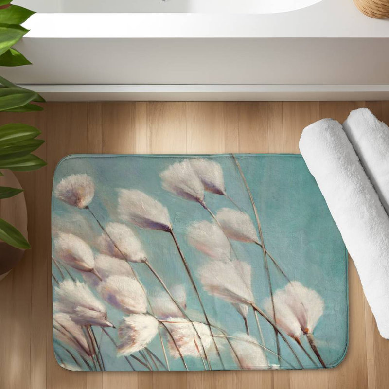 Cotton grass flowers in the wind Bath Mat with Non-Slip Backing - Quick Dry Memory Foam Bathroom Rug - Absorbent - Modern Plush Spa-Style - Machine Washable