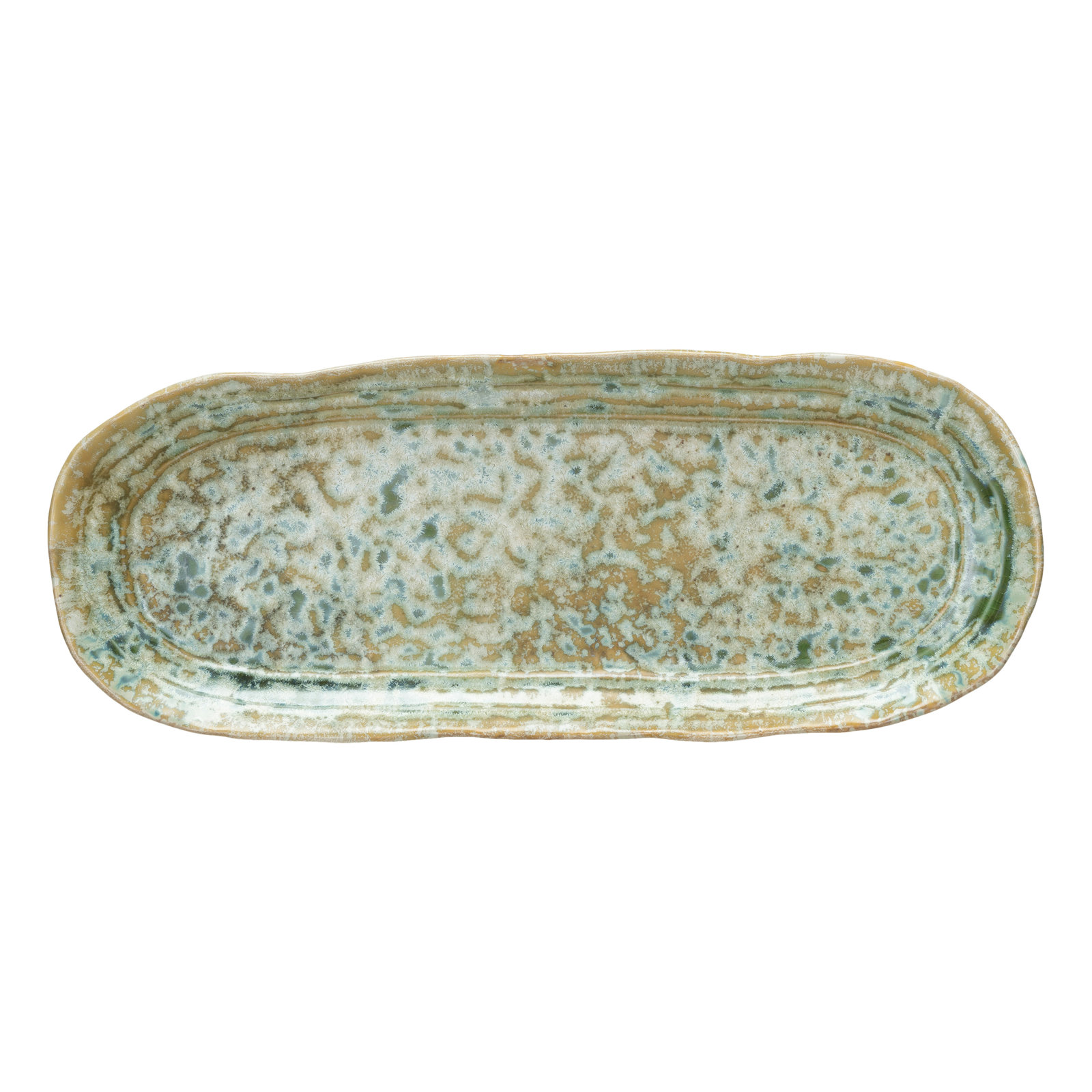 Stoneware Platter with Reactive Crackle Glaze, 0.88" H x 5.25" W x 12.75" L