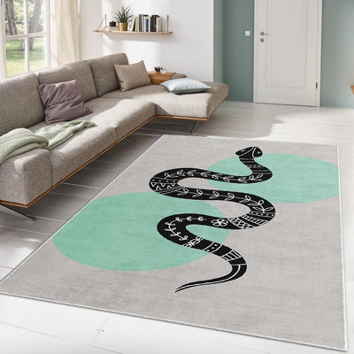 Non-Slip Area Rug, 100% Polyester, 47.2 x 70.9 inches | Raschel Knitting, Pile Height: 0.4 inches | Woven Carpet with Felt Dot Underside, Machine Washable | Stylish Digital Print Design for Home Decor