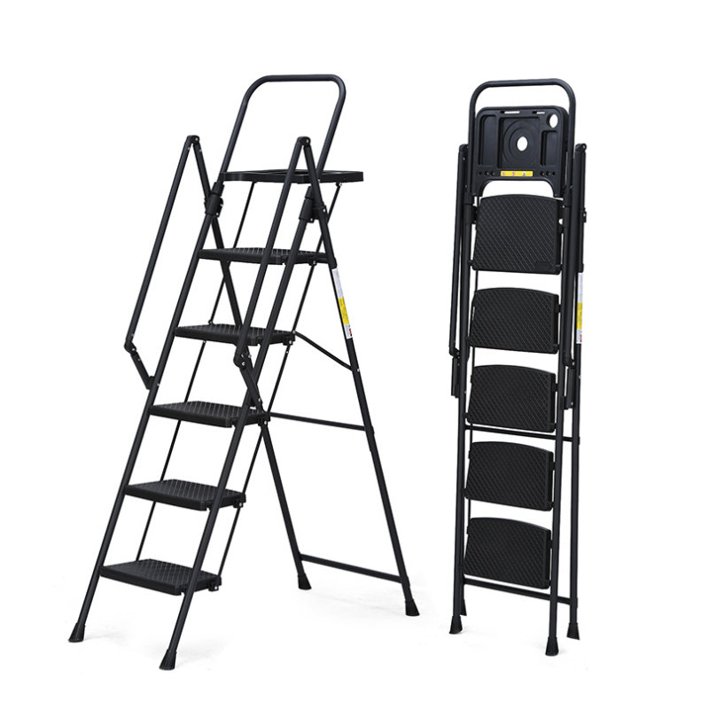Échelle à 5 marches, escabeau pliable avec plateau à outils et larges pédales antidérapantes, échelle en acier robuste, mains courantes pratiques, escabeau en acier portable léger