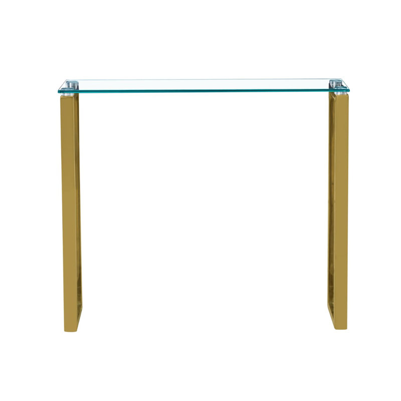 Console en verre Berlind, H 30 po x l 47 po x P 18 po, Doré