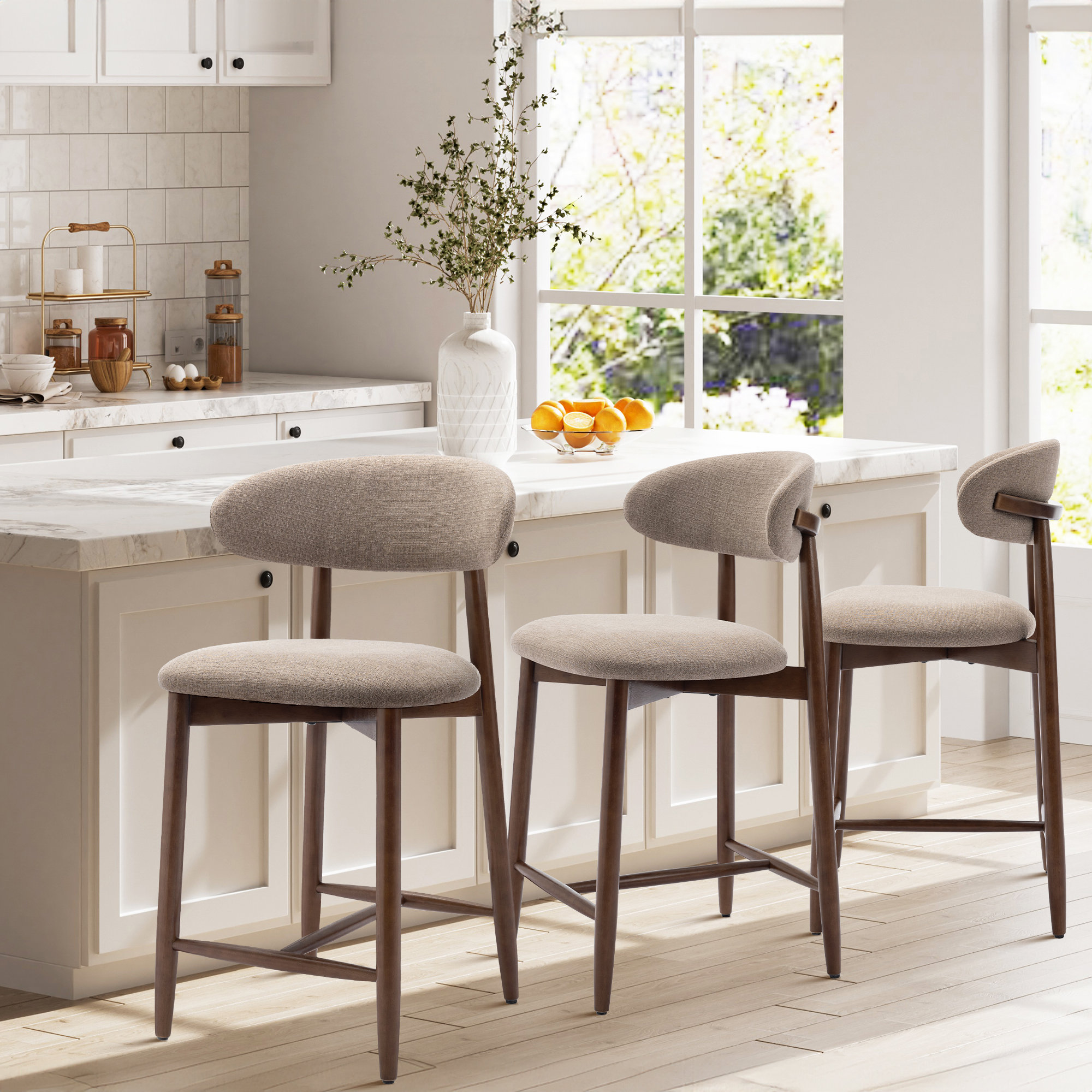 Upholstered 25'' Counter Stool with Solid Wood Frame