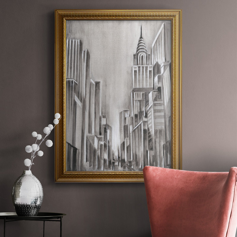 Art déco, paysage urbain I, toile encadrée de qualité supérieure - prête à être accrochée, L 24 po x H 36 po