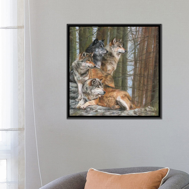 Four Wolves by David Stribbling - Print, 18" H x 18" W x 1.5" D, Black Framed Canvas, No Mat