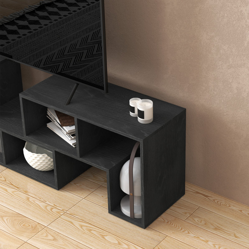 Free Combination Unit with Storage Shelves Extendable Entertainment Centre 180*30.5*44 cm MDF 1 Piece TV Stand Black with Storage Shelves