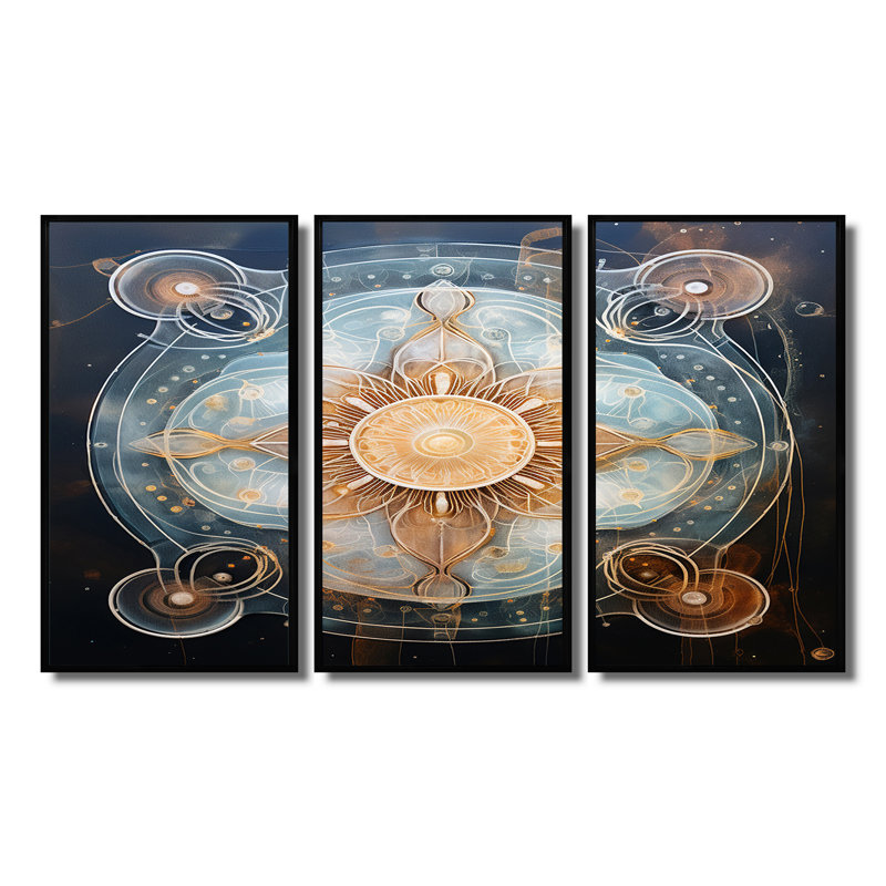 «Mystical Blue Flower - Boho Mandala», ensemble de reproduction d'art mural, Cadre flottant noir, H 28 po x l 36 po x P 1 po