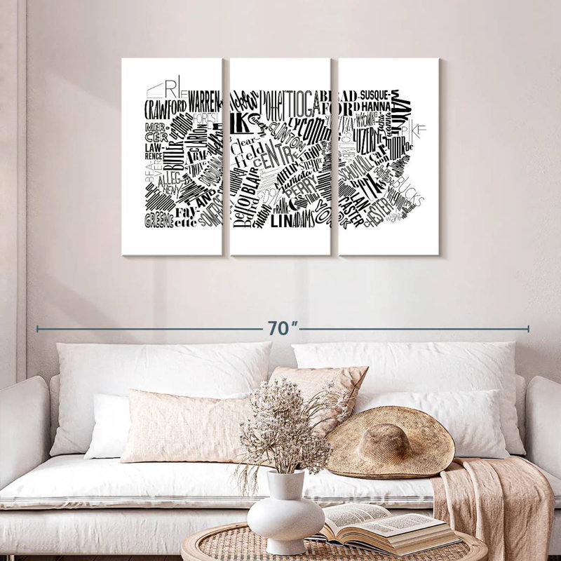 Aliaz Pennsylvania Map Typography, 28" H x 45" W