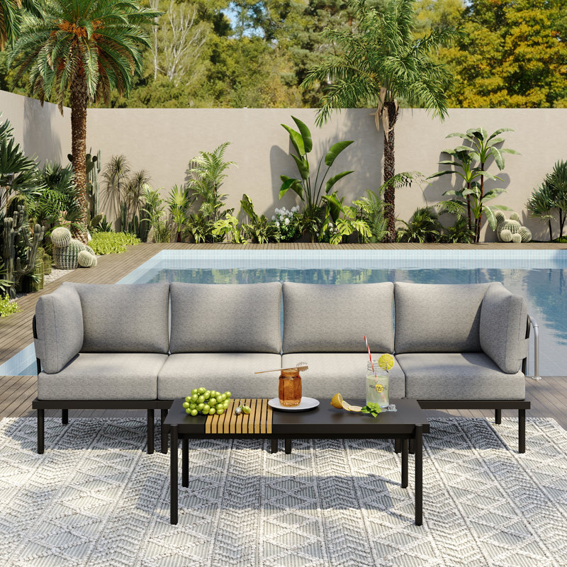 Ensemble de patio en métal pour 5 personnes, ensemble de mobilier d'extérieur en aluminium, Gris