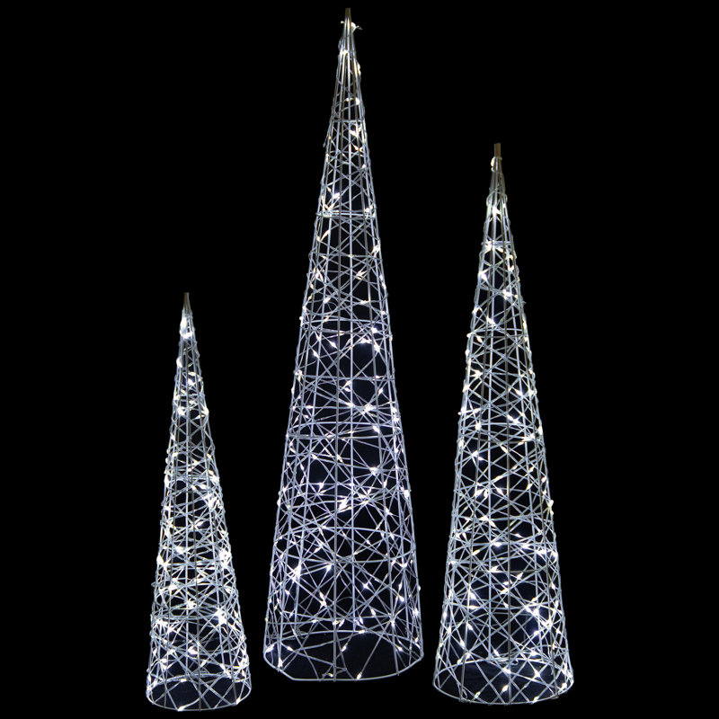 3 Piece Twinkling Cone Trees Lighted Display Set