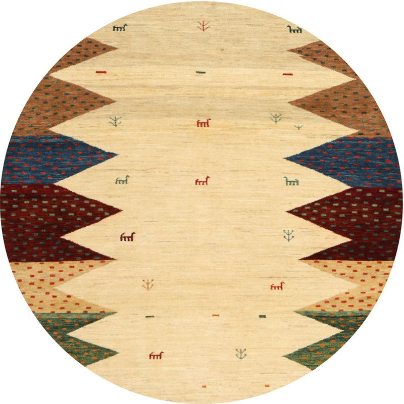 Tapis beige/rouge/vert contemporaine, Rond 8 pi