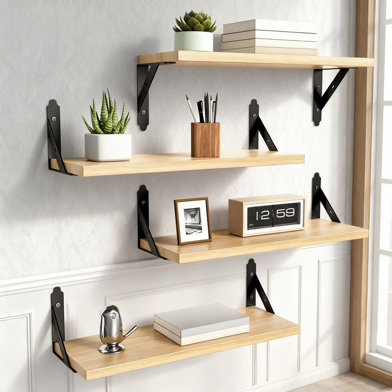 Floating Shelves Set Of 4, Rustic Wood Wall Mounted Storage Shelves For Living Room, Bedroom, Bathroom Decor, Natural