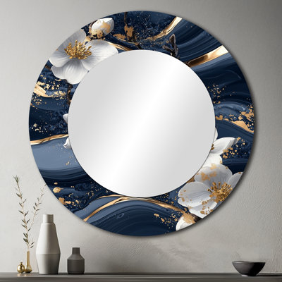 Doré doré cornouiller fantaisie I - miroir floral pour décoration murale - imprimé sur métal