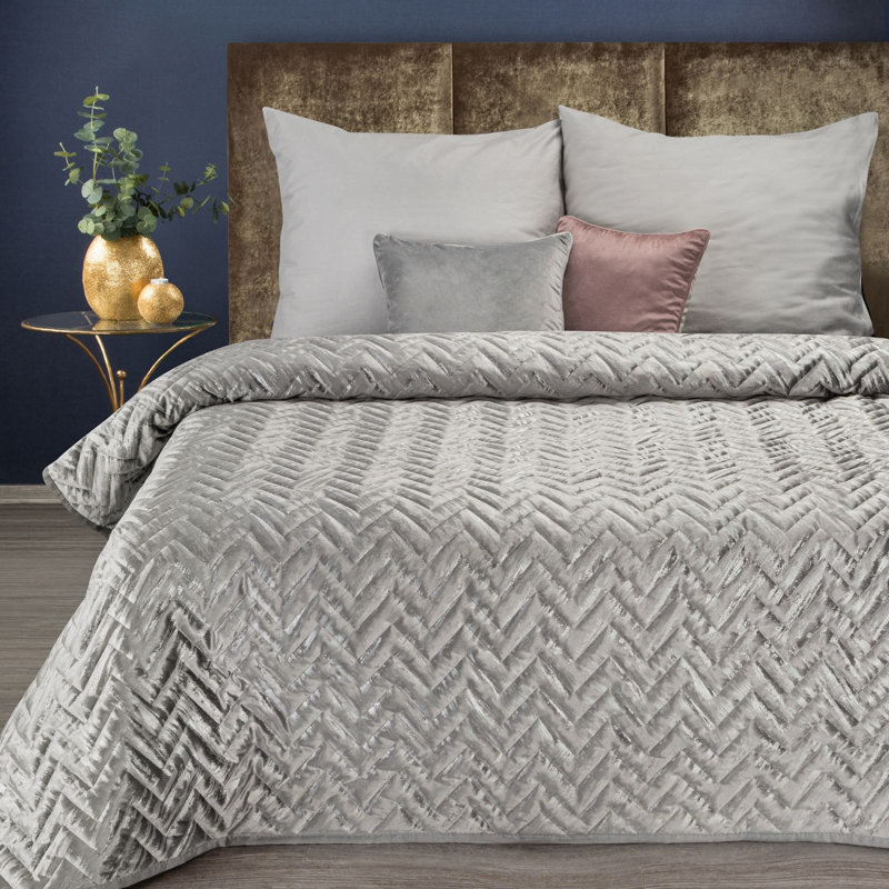 Gasha Polyester Geometric Shapes Bedspread, W170 x L210cm, Light Grey
