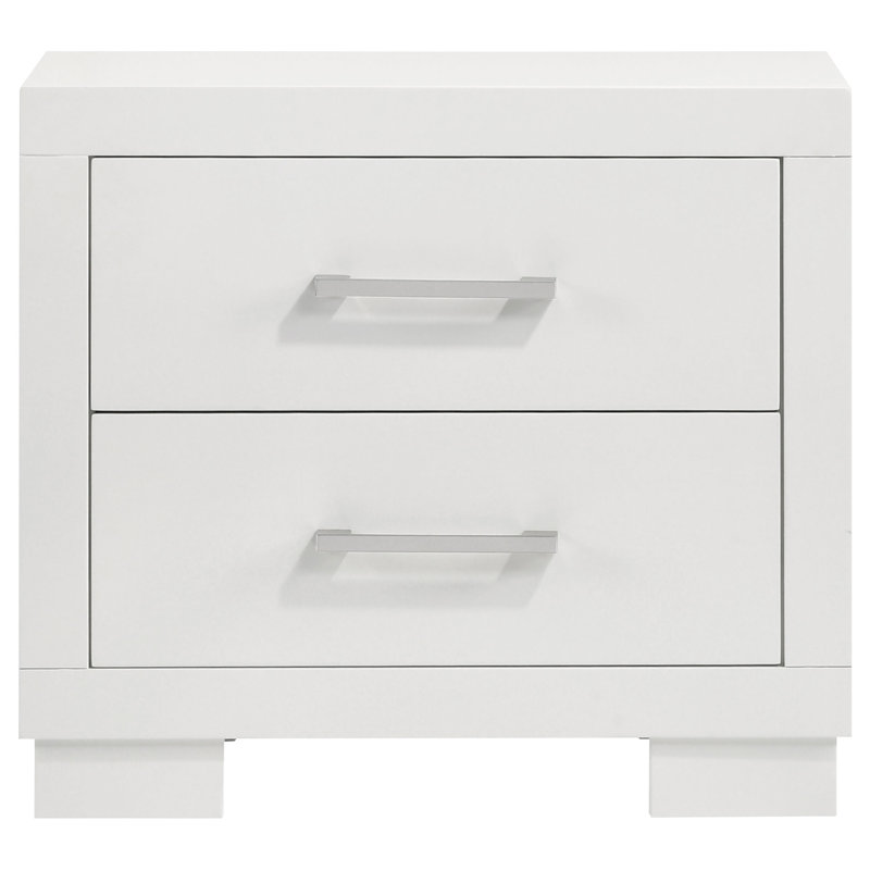 Table de chevet rectangulaire 2 tiroirs blanc cuivre avec poignées barre, Blanc