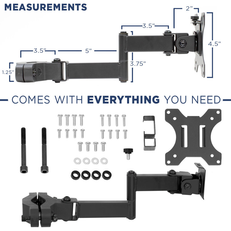 Black Steel Full Motion VESA Pole Mount for 32" TVs and Monitors