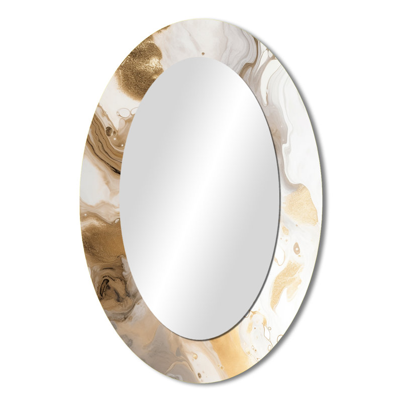 Doré et gris A Marble Effect IV - Grand miroir mural ovale sur métal, 36 po x 24 po