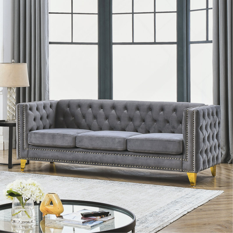 Canapé rembourré 80,5 po Illait, Velours gris