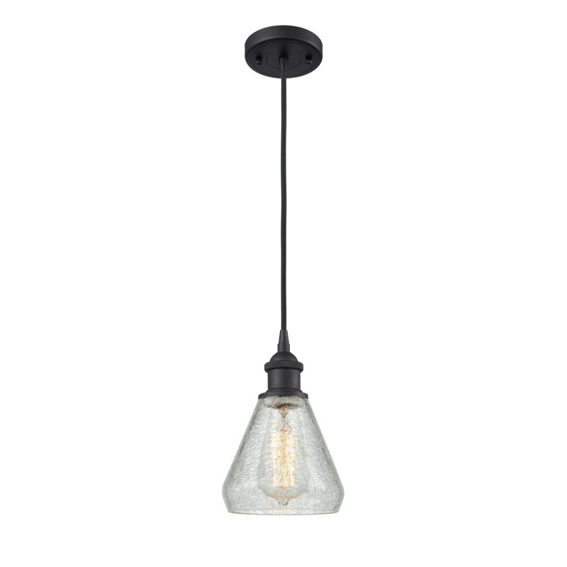 Berlin 1 - Light Single Pendant, Clear Crackle, 6 Watt Vinage LED Bulb, Antique Copper